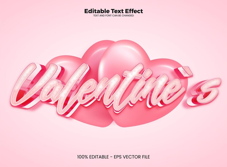 Vector valentine`s editable text effect 3d text effect template