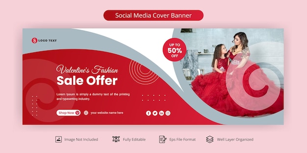 Valentine's Fashion Sale Social Media Facebook Cover Banner Template