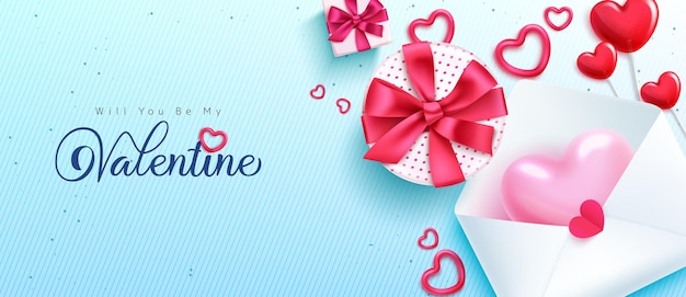 Valentine's gift vector background design. Will you be my valentine text in pattern space with gift.