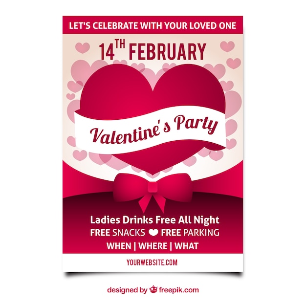 Valentine's party flyer met harten en boog