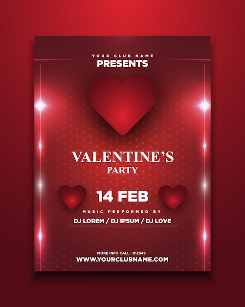 Vector valentine's party invitation card with glowing