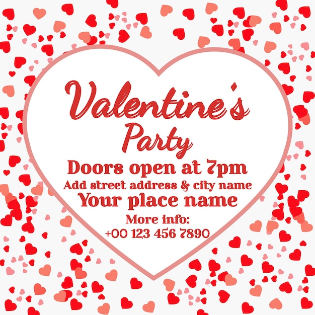 Vector valentine's party poster flyer of social media post ontwerp