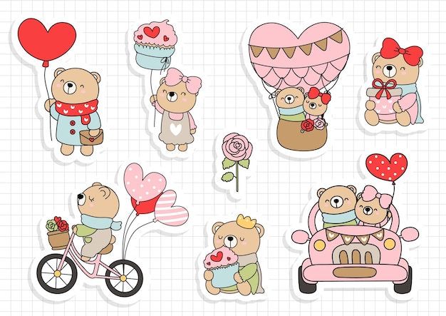 Valentine's with cute bear sticker, scrapbook.