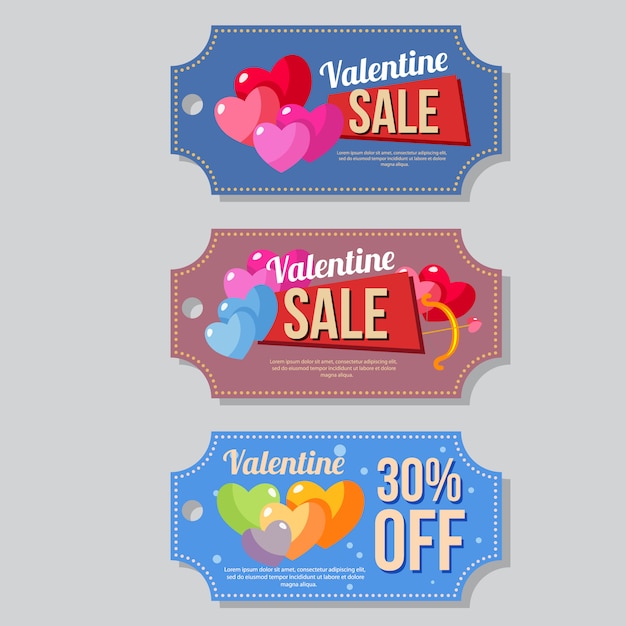 Valentine sale coupon template set heart love shape