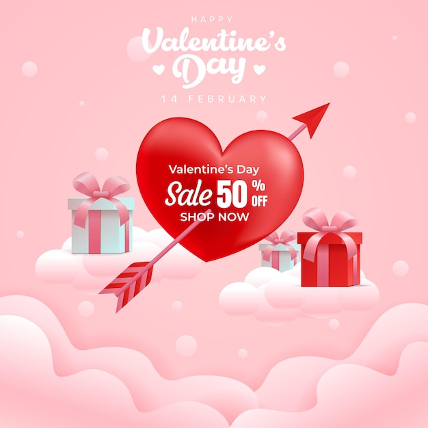 Valentine sale discount cloud concept with gift box red and white color