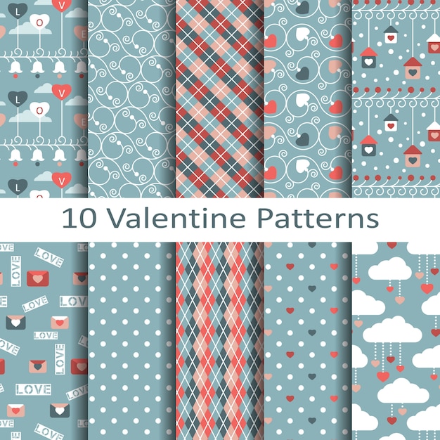 Vector valentine seamless patterns vector