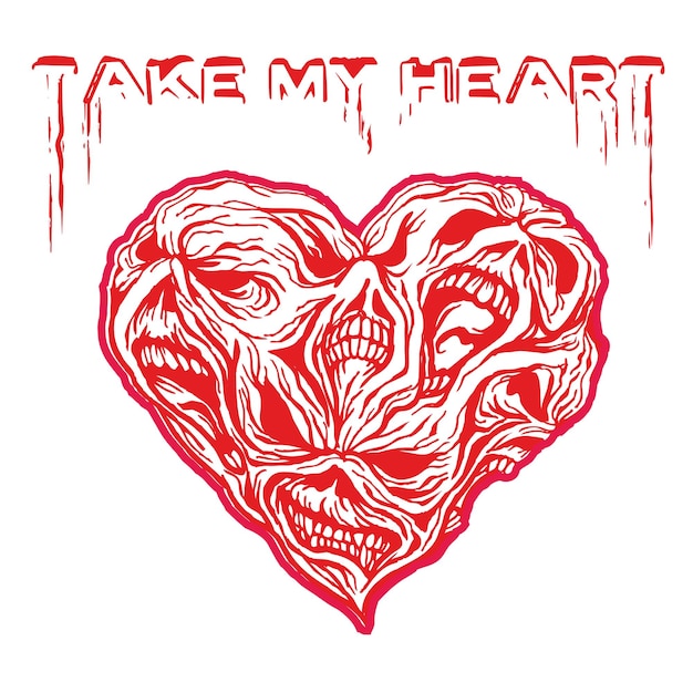 Vector valentine skull with heart, grunge vintage design t shirts
