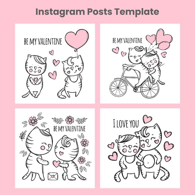 Vettore san valentino social media cat template cartoon vector set