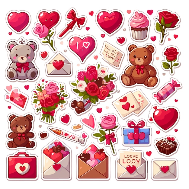 Vector valentine sticker collection with white background