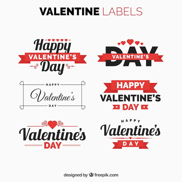 Valentine stickers with red ribbon