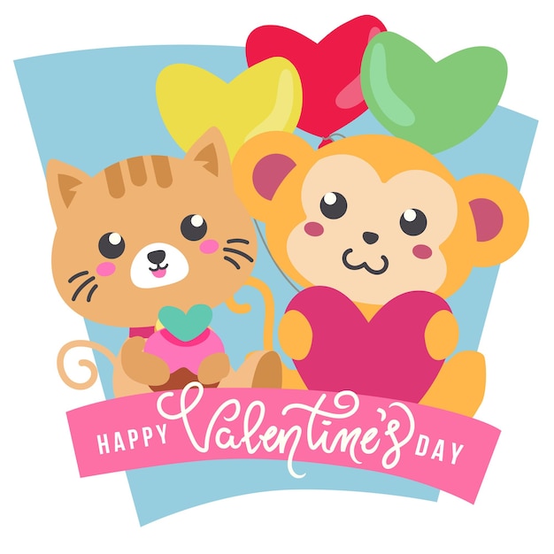 Valentine-thema leuke aap en kat