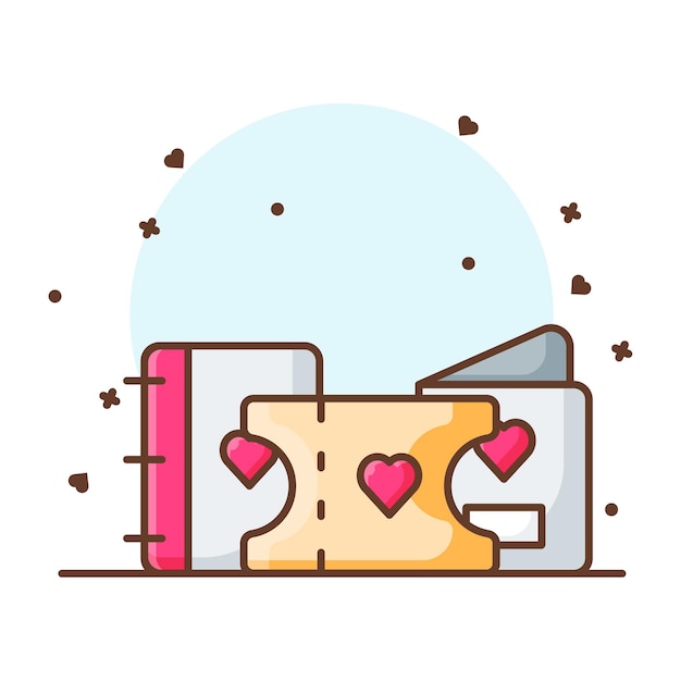 Valentine ticket  icon illustrations. valentine icon concept white isolated.