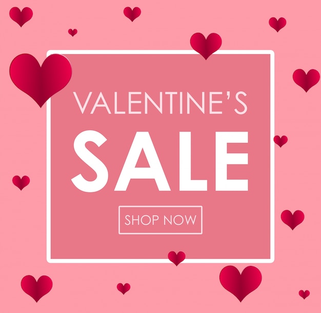 Valentine verkoop posterontwerp met roze achtergrond