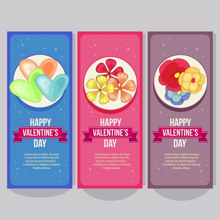 Vector valentine vertical banner with floral flower theme