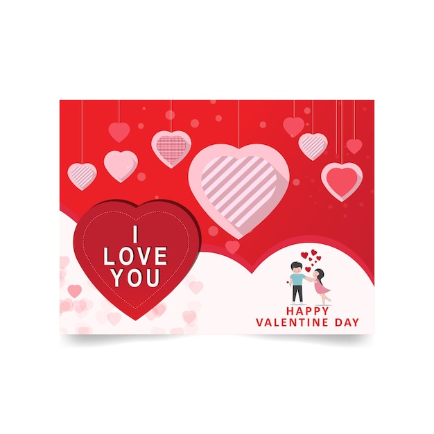 Valentine039s day greeting card with red hearts and happy couple