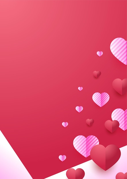 Valentine39s dag concept poster achtergrond vector illustratie 3d-rode en roze papieren harten met frame op geometrische achtergrond leuke liefde verkoop banners of wenskaarten