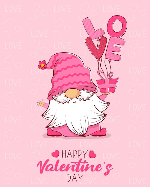 Valentine39s dag wenskaart met schattige cartoon kabouter