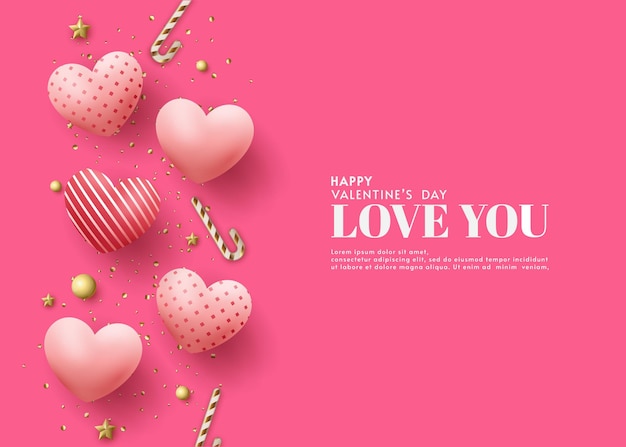 Valentine39s day greeting background vector balloons 3d premium design for loved ones