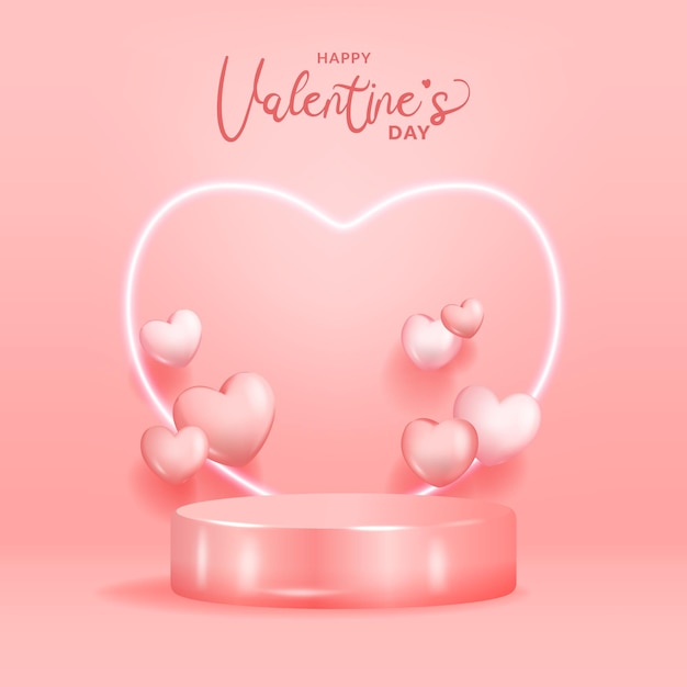 Valentine39s day podium stage display with neon light and love hearth shape pink pastel feminine