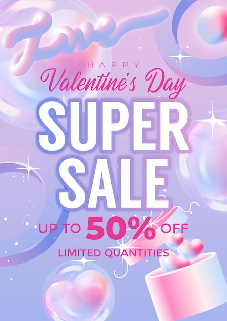 Valentine39s Day Sale 50 off Poster or banner with many sweet hearts and sweet gifts on red backgroundPromotion 및 쇼핑 템플릿 또는 배경 for Love and Valentine39s day concept