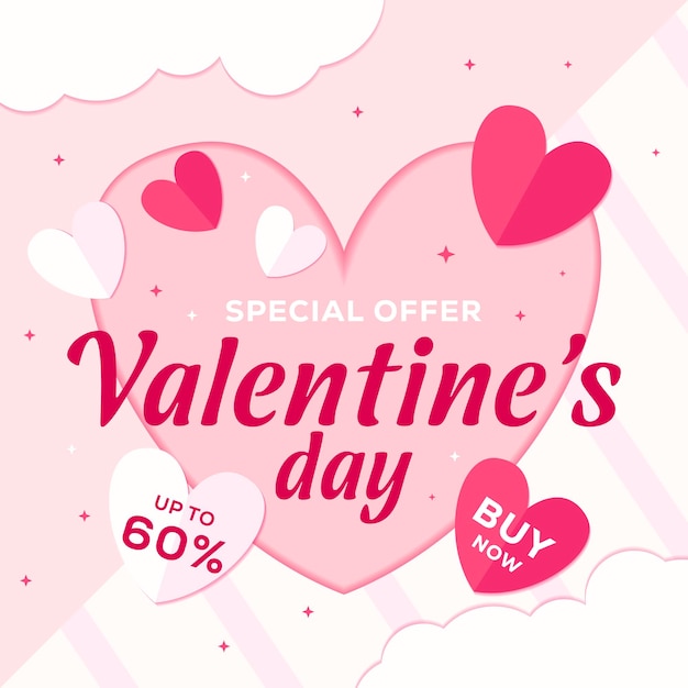 valentines big sale promotion illustration in paper art style
