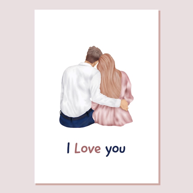 Carta di san valentino amore coppia, uomo e donna seduta