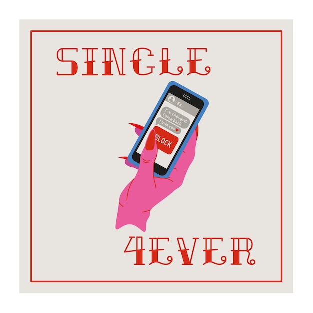 Vector valentines card for single. single forever. anti love concept. cute pink girlish vector illustration