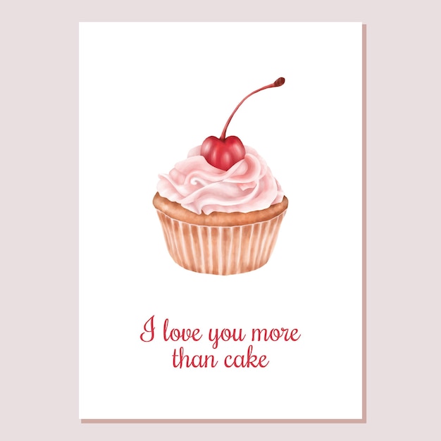 Vector valentines card sweets cupcake with cherry