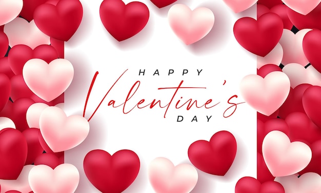 Valentines day 3d hearts Cute love banner romantic greeting card happy valentines day wishes text