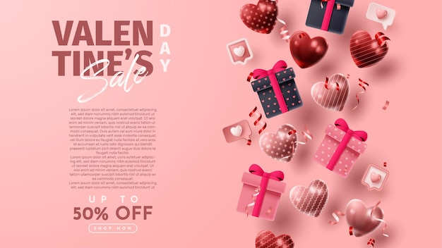 Valentines day 3D product presentation for banner advertising and business vector illustration