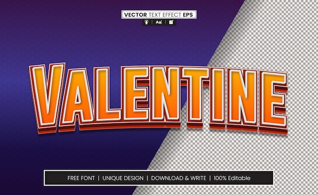 День святого Валентина 3D текстовый эффект полностью редактируемый