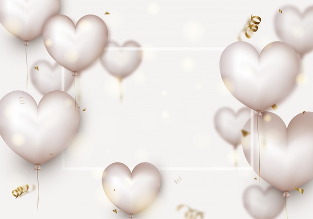 Valentines day . 3d white hearts,blurred flying confetti,particles, bokeh.