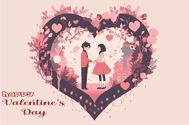 ベクトル バレンタインデー 愛し合うカップルがキスをしている 若い男性と女性がキスをしている 2月14日