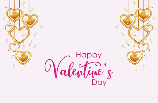 Valentines day abstract background with hearts Gold depending on the white background