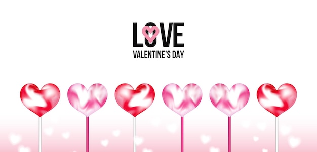 Vector valentines day background design banner decoration with colorful hearts lollipop candy