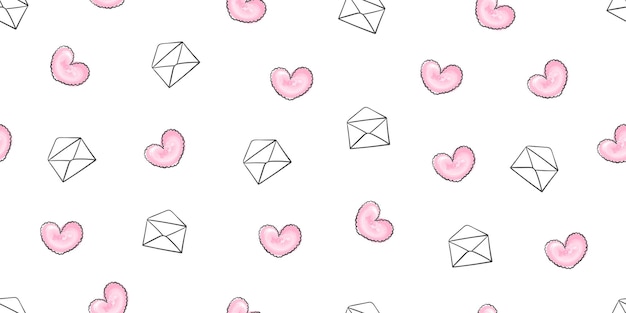 Valentines day background Pattern hand drawn Hearts and envelopes Vector illustration