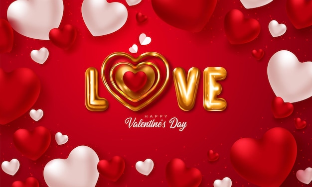 Valentines day background romantic composition with hearts and typography