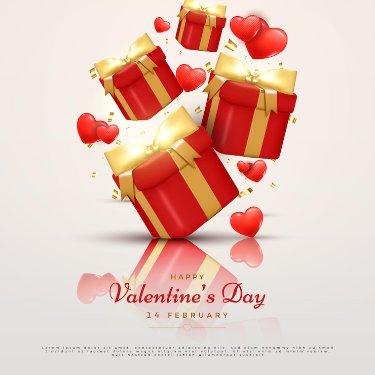 Valentines day background with 3d gift box illustration