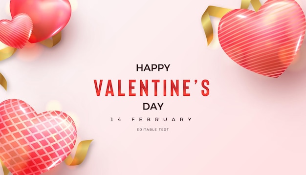 Valentines day background with 3d heart balloon illustration