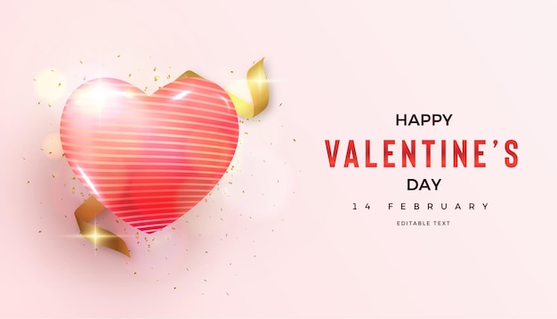 Valentines day background with beautiful shiny 3d heart balloon illustration