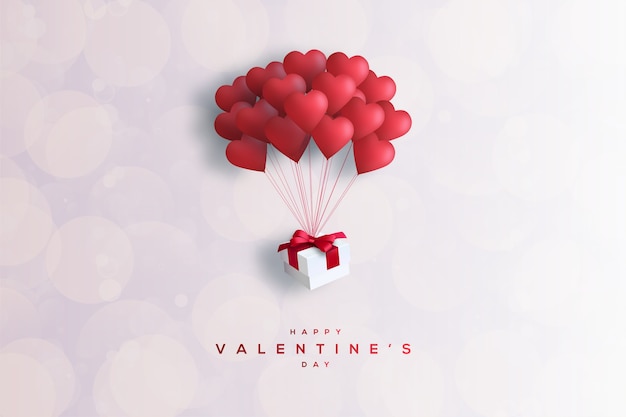 valentines day background with gift boxes and red love balloons