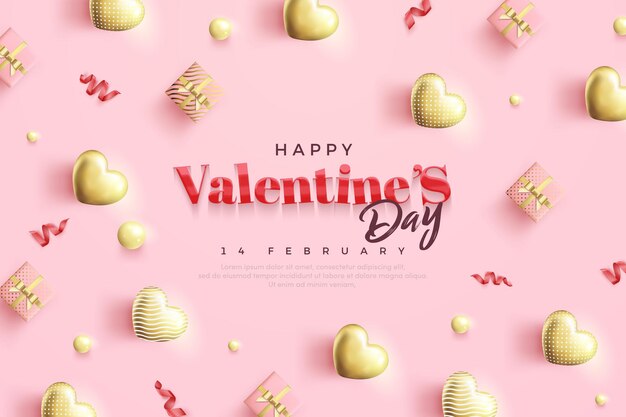 Valentines day background with gold balloons