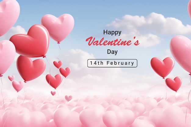 Фон ко Дню святого Валентина с воздушными шарами в форме сердца