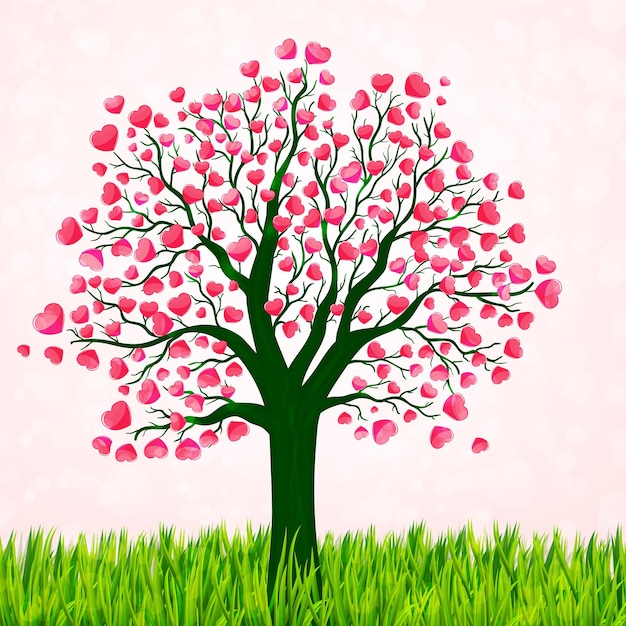 Vector valentines day background with love tree