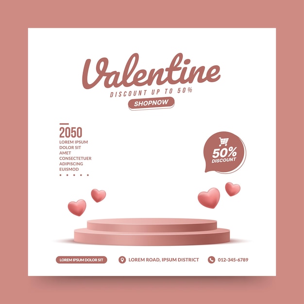 製品ディスプレイの円筒形の表彰台台座広告とバレンタインデーの背景