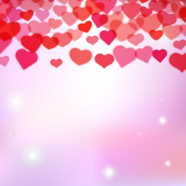 Vector valentines day background with scattered blurred tender hearts