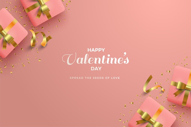 Sfondo di san valentino con scritta bianca e confezione regalo rosa 3d.