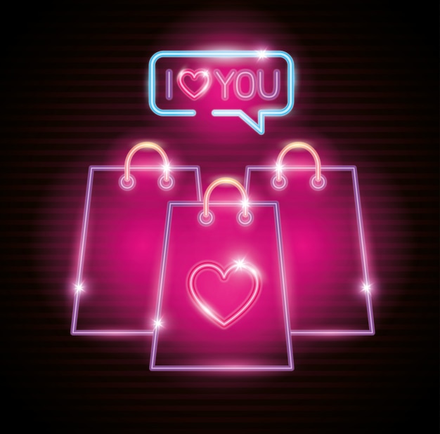 Giorno di san valentino di shopping bag di luci al neon