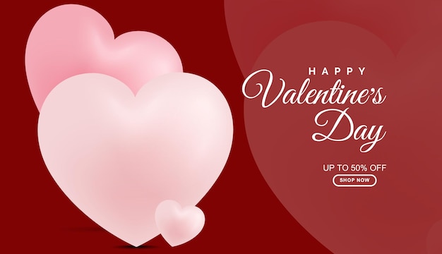 valentines day banner design 3d love heart vector design eps