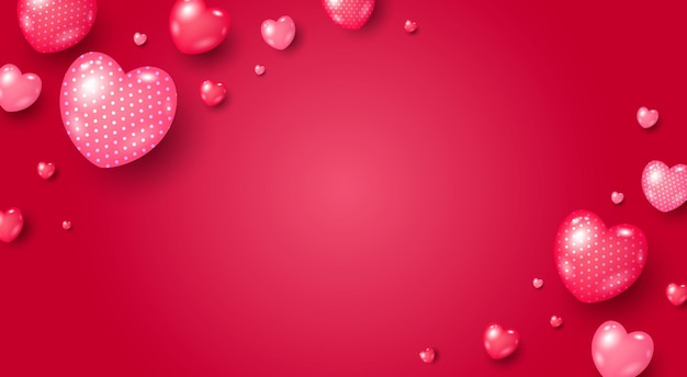 Valentines day banner design of hearts on red background vector illustration